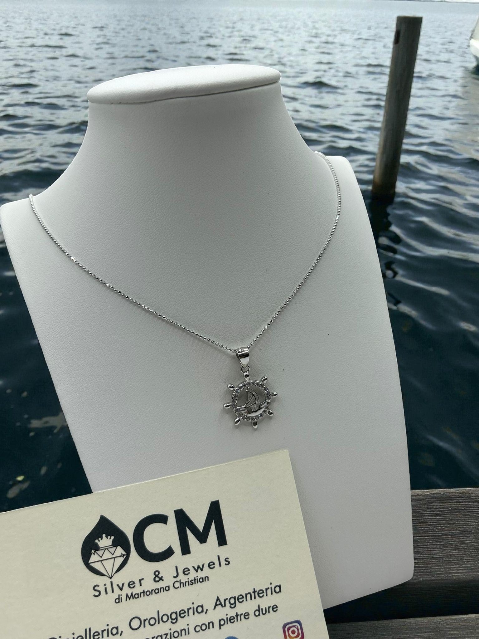 Collana Uomo in Argento 925 con Timone e Barca