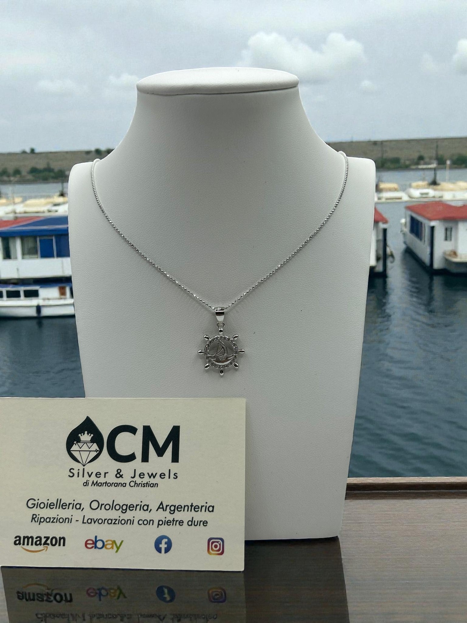 Collana Uomo in Argento 925 con Timone e Barca