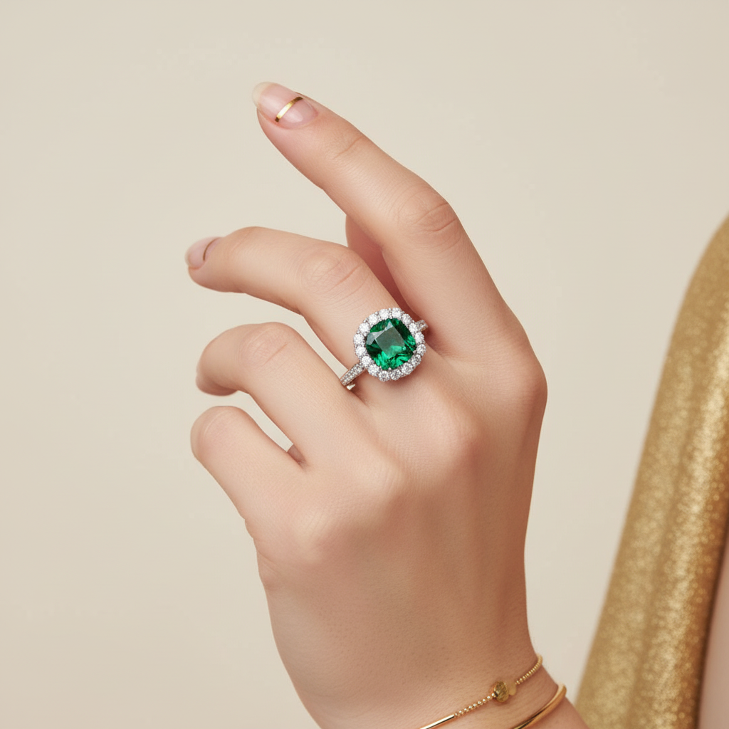 925 Silver Women's Ring with Light Blue-Green Stone and Zircons – Regal Elegance