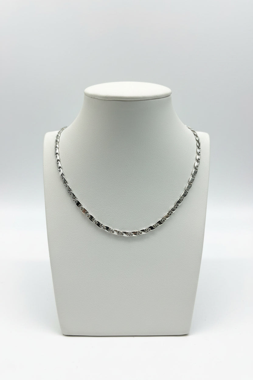 Collier Ras-du-Cou Maille Ovale en Or Blanc 18 (750) Carats – 50 cm, Épaisseur 4 mm | CM Silver Jewels