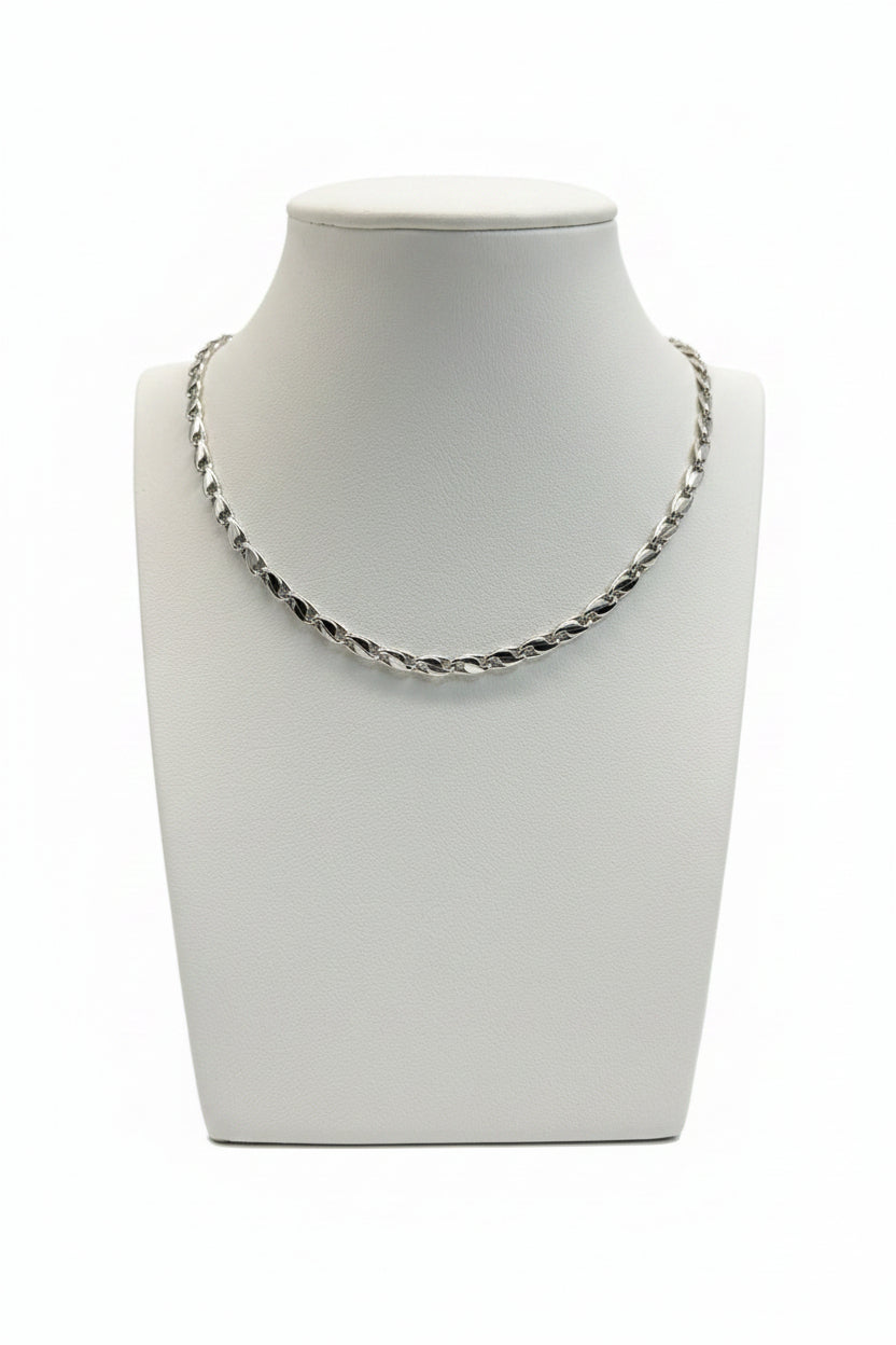 Collana Torchon a Maglie Intrecciate in Oro Bianco 18 Carati – 50 cm, Spessore 4 mm | CM Silver Jewels