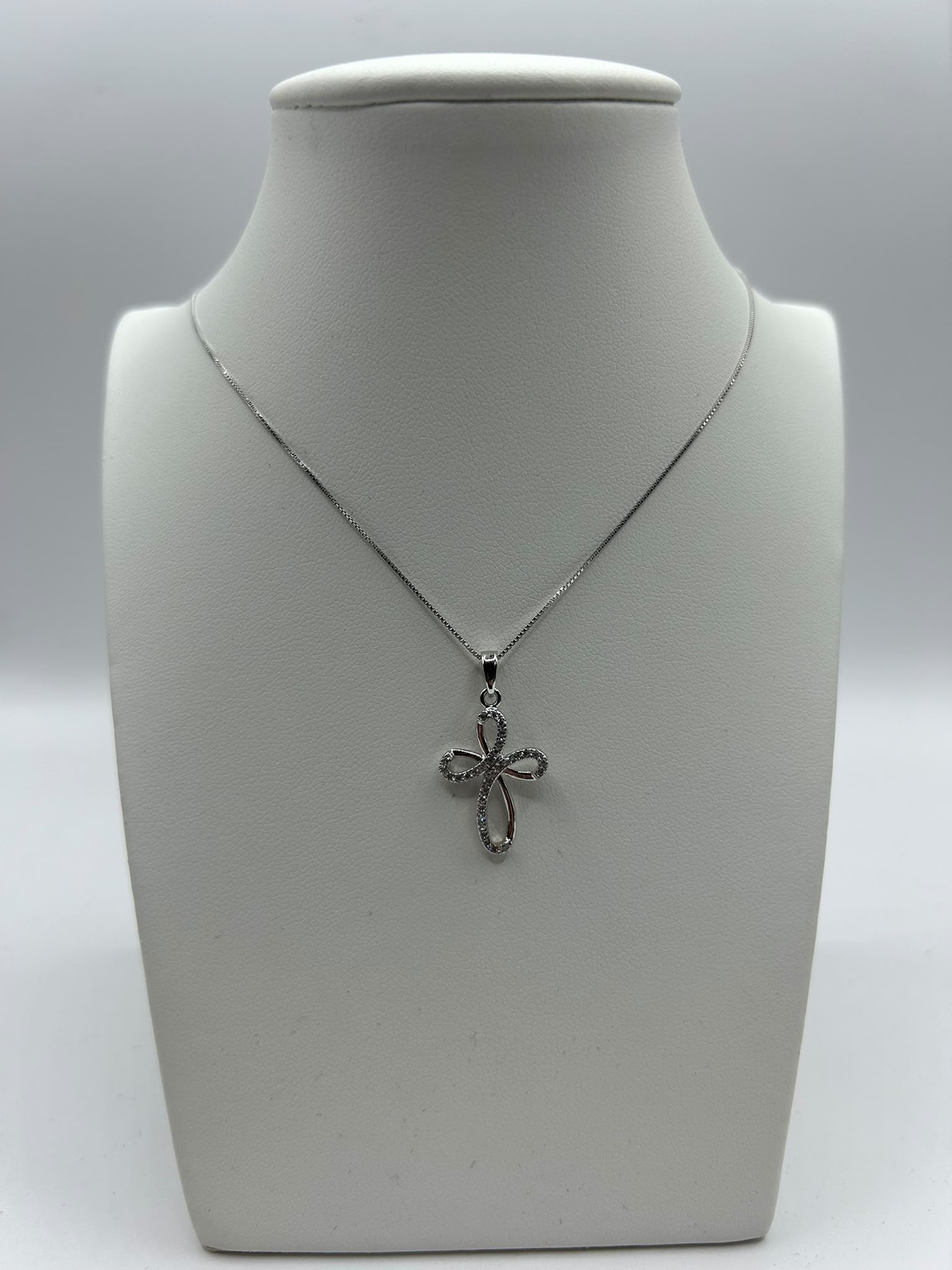 Collana con Croce in Oro Bianco 18k – 45 cm | CM Silver Jewels
