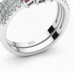 Women's 925 Silver Ring with Synthetic Rubies and Zirconia – Elegant Multi-Band Design