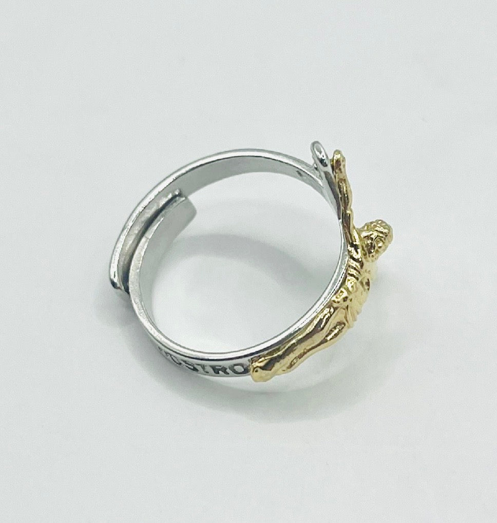 Anello Crocifisso in Argento 925 Placcato Oro 18 Carati – Misura Regolabile | Gioiello Religioso Elegante - Gioielleria CM SILVER & JEWELS