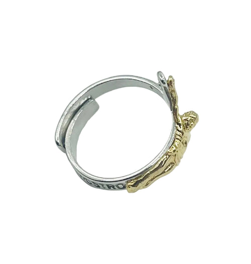 Anello Crocifisso in Argento 925 Placcato Oro 18 Carati – Misura Regolabile | Gioiello Religioso Elegante - Gioielleria CM SILVER & JEWELS