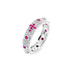 Anello rosario in argento 925 con croce di zirconi fucsia e pavé di zirconi bianchi