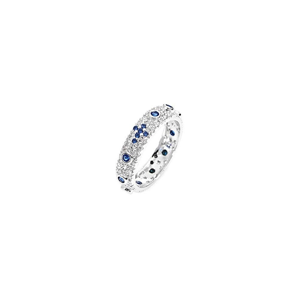 Anello rosario in argento 925 con croce di zirconi blu, vista di tre quarti