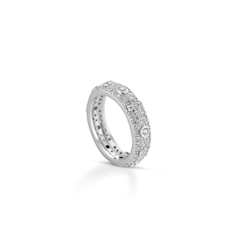 Anello rosario in argento 925 con pavé integrale di zirconi bianchi trasparenti