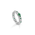 Anello rosario in argento 925 con croce di zirconi verdi smeraldo e pavé di zirconi bianchi
