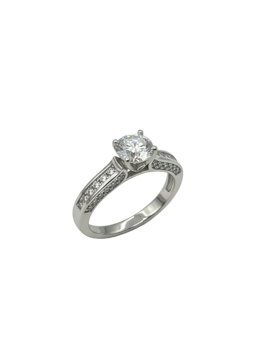 Anello Solitario da Donna in Argento 925 con Zircone Centrale e Pavé Laterale – Eleganza Infinita - Gioielleria CM SILVER & JEWELS