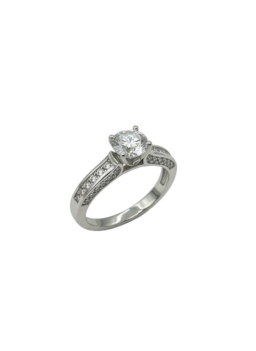 Anello Solitario da Donna in Argento 925 con Zircone Centrale e Pavé Laterale – Eleganza Infinita - Gioielleria CM SILVER & JEWELS