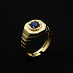 Bague Homme en Argent 925 Plaqué Or avec Pierre Blanche, Noire ou Bleu Marine – Artisanale | CM Silver Jewels