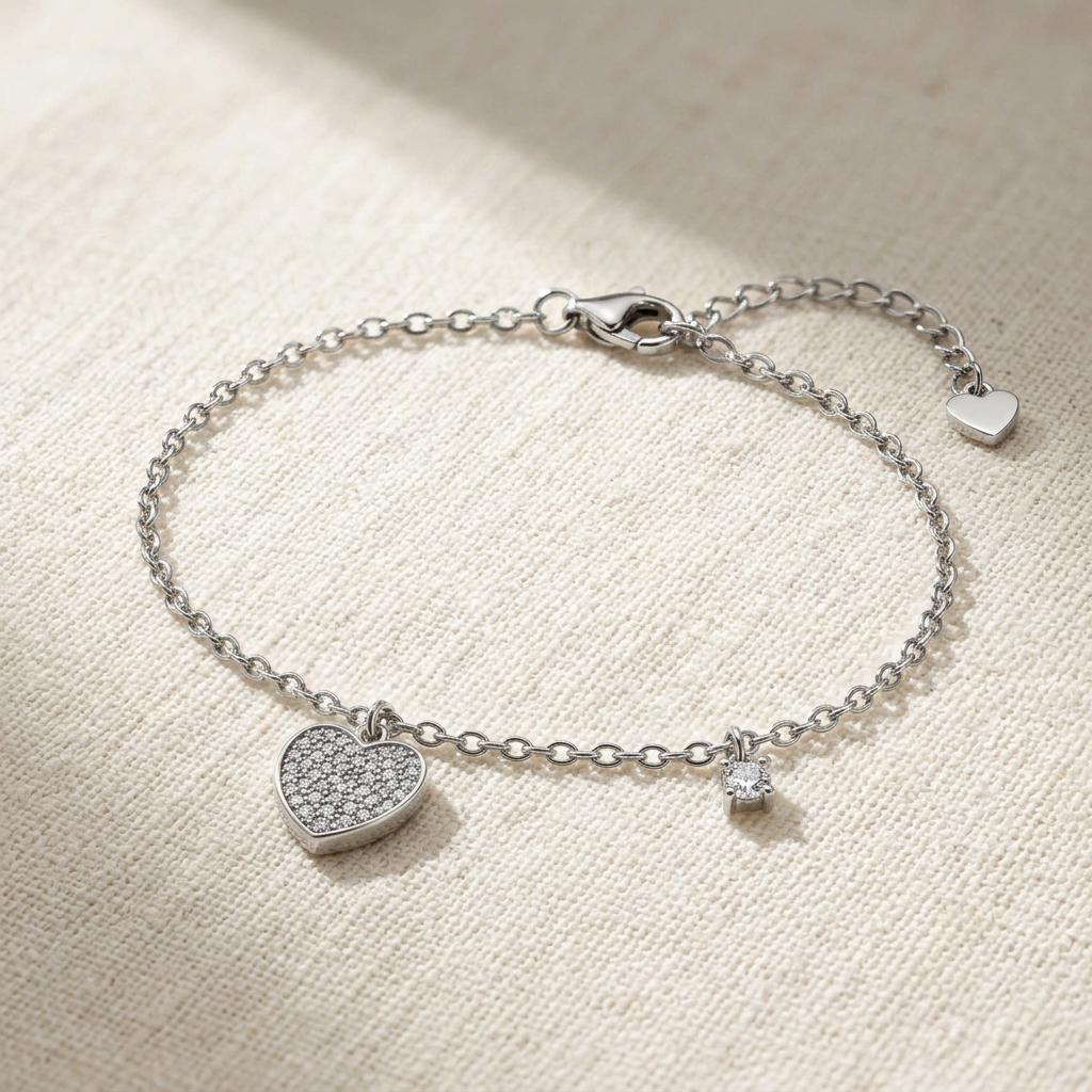 Angolazione alternativa del bracciale in argento con cuore pavé