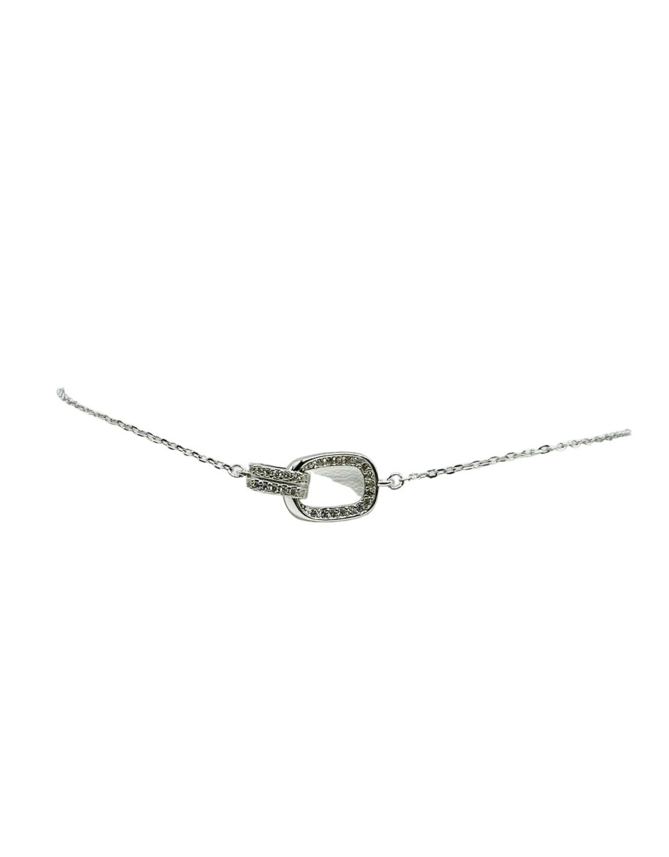 Bracciale in argento 925 con maglia rettangolare e zirconi, stile moderno ed elegante.