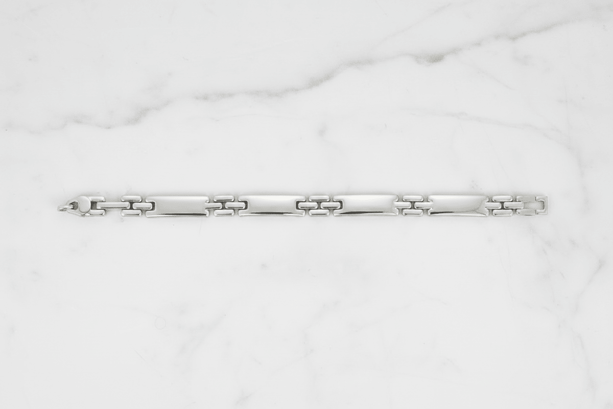 Bracciale ID argento 925 maglia doppia H, 19,5 cm su marmo con riferimento scala – CM Silver Jewels