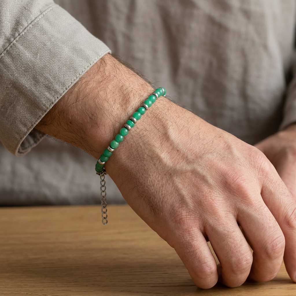 Bracciale in agata verde indossato su uomo