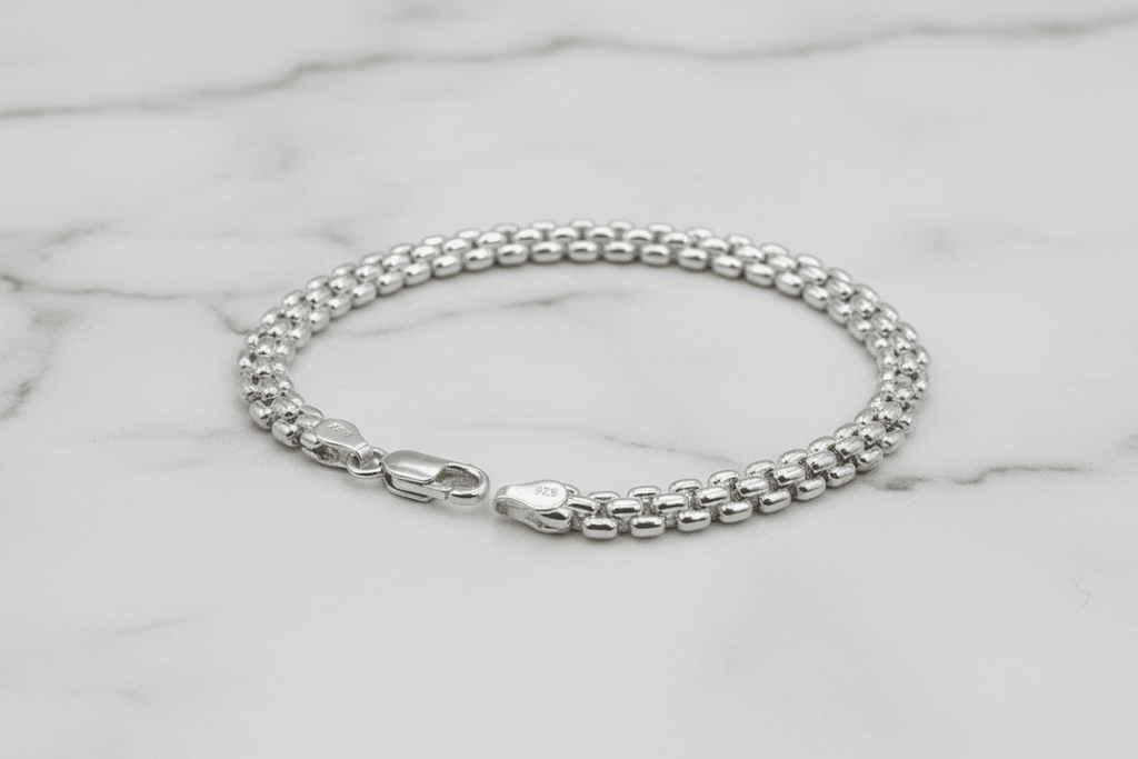 Bracciale argento 925 maglia bismark – dettaglio chiusura moschettone e spessore 6mm – CM Silver Jewels