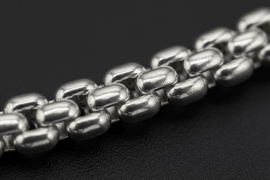 Dettaglio macro maglia bismark doppia fila bracciale argento 925 uomo – CM Silver Jewels
