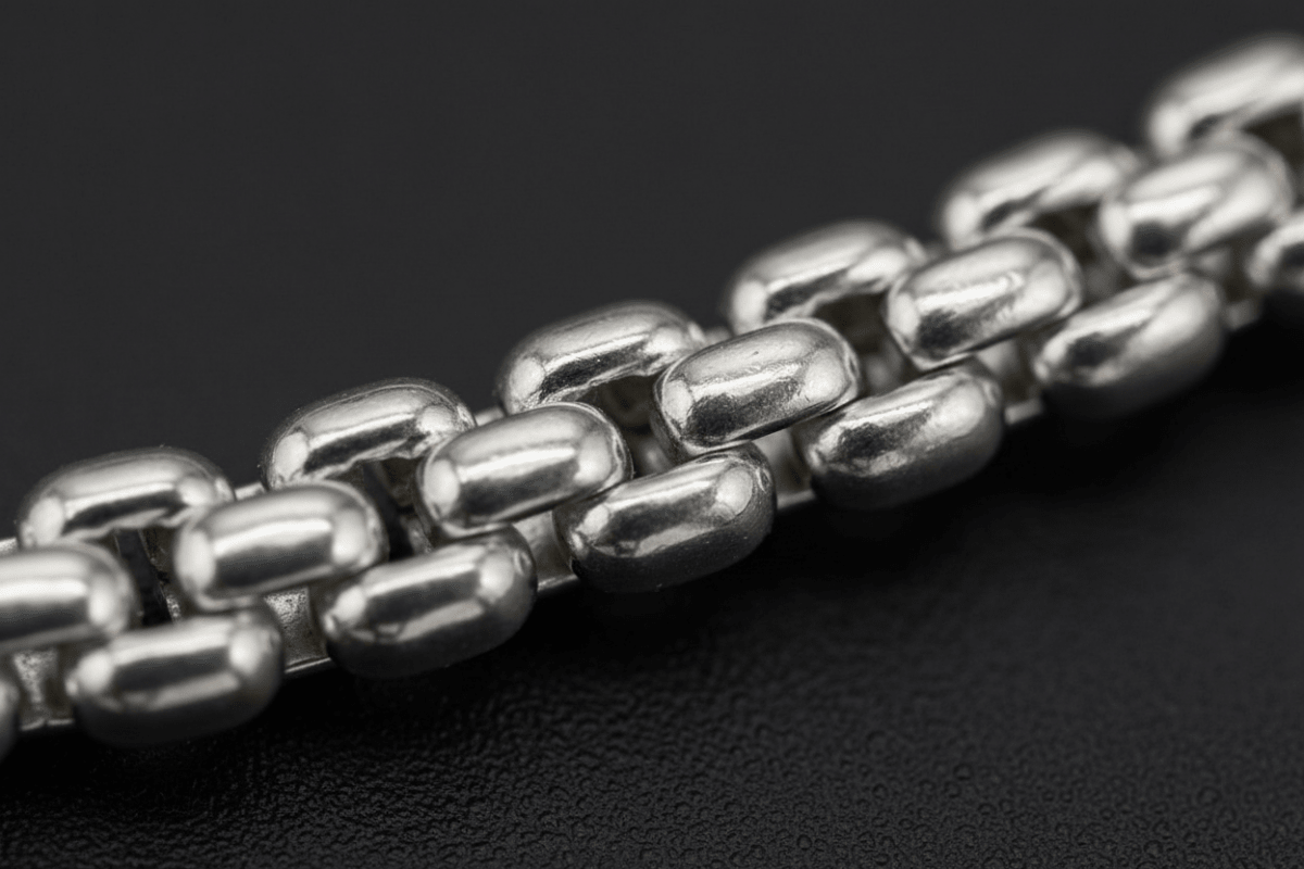Dettaglio macro maglia bismark doppia fila bracciale argento 925 uomo – CM Silver Jewels