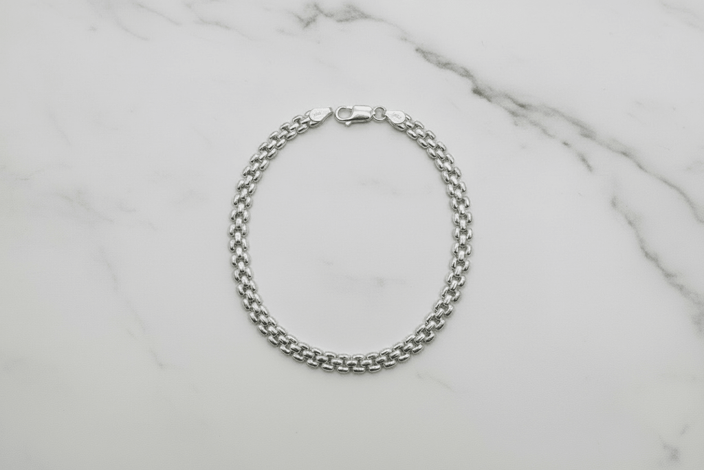 Bracciale argento 925 maglia bismark 22,5 cm su marmo con riferimento scala – CM Silver Jewels