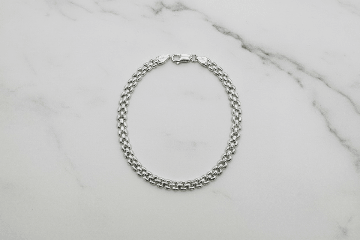 Bracciale argento 925 maglia bismark 22,5 cm su marmo con riferimento scala – CM Silver Jewels