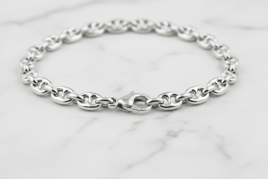 Bracciale argento 925 maglia marinara – dettaglio chiusura moschettone e spessore 6mm – CM Silver Jewels