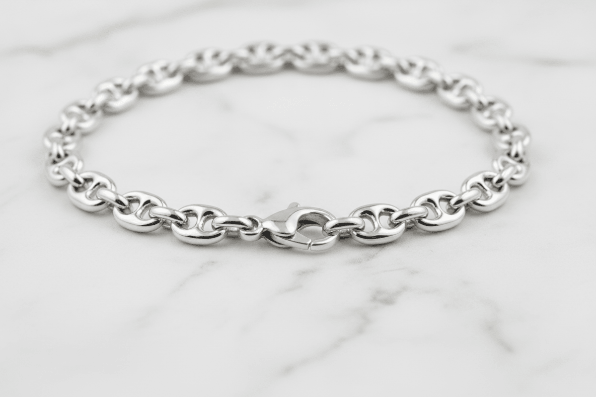 Bracciale argento 925 maglia marinara – dettaglio chiusura moschettone e spessore 6mm – CM Silver Jewels
