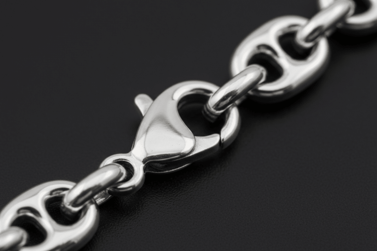 Dettaglio macro maglia marinara bracciale argento 925 – anelli ovali bombati CM Silver Jewels