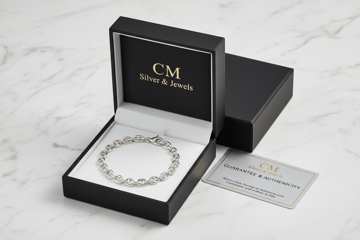 Bracciale argento 925 maglia marinara in cofanetto CM Silver Jewels con certificato – confezione regalo su marmo
