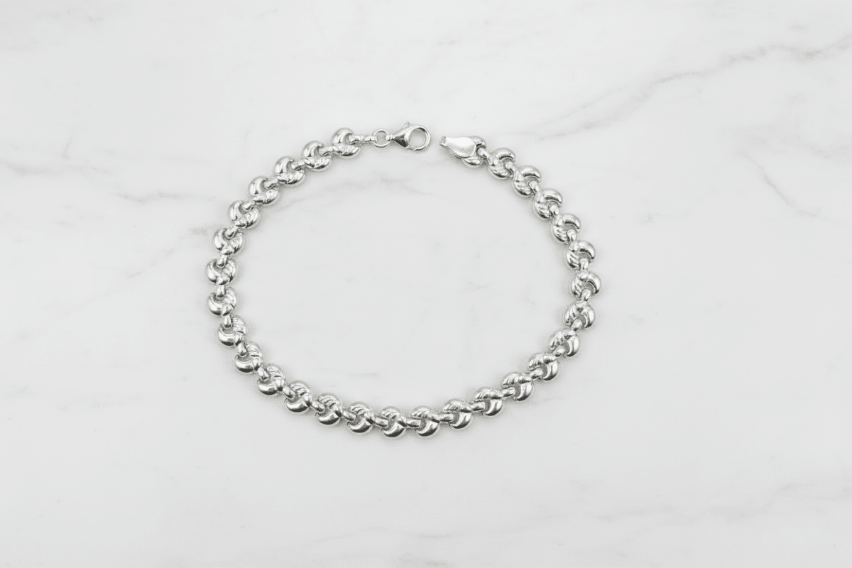 Bracciale argento 925 maglia cuore 19,5 cm su marmo con riferimento scala – CM Silver Jewels