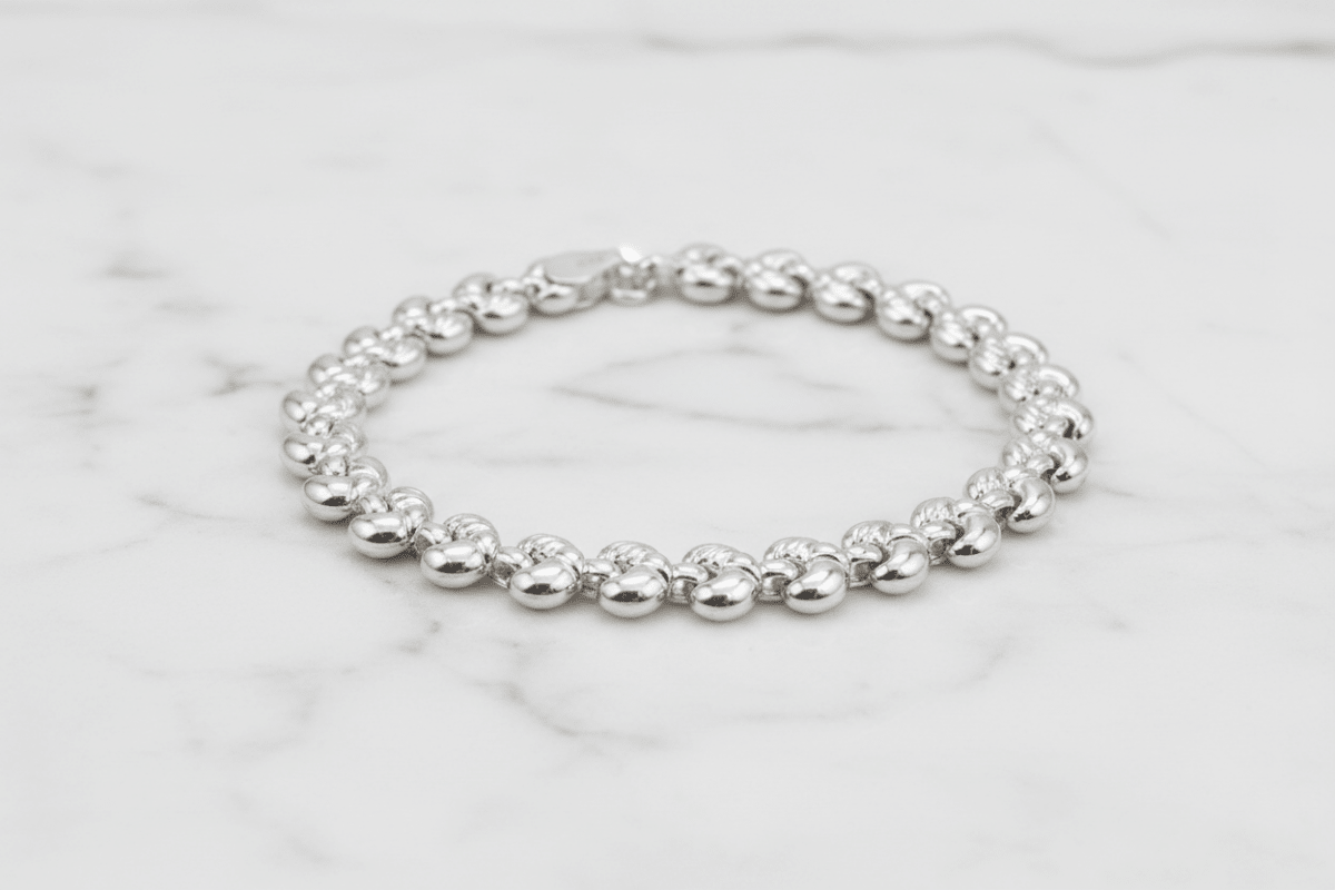 Bracciale argento 925 maglia cuore – dettaglio chiusura moschettone e spessore 7mm – CM Silver Jewels