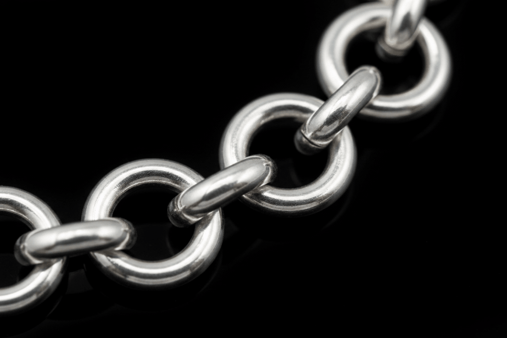 Dettaglio macro anelli tondi maglia rolo bracciale argento 925 – CM Silver Jewels