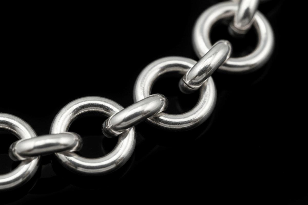 Dettaglio macro anelli tondi maglia rolo bracciale argento 925 – CM Silver Jewels