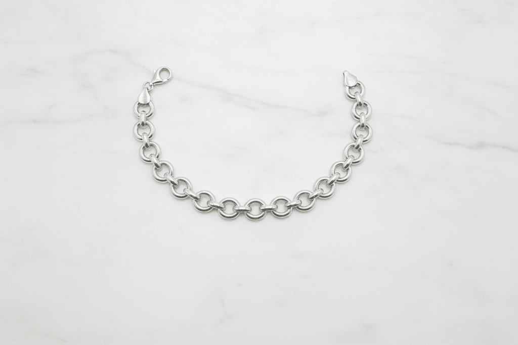 Bracciale argento 925 maglia rolo 19,5 cm su marmo con riferimento scala – CM Silver Jewels