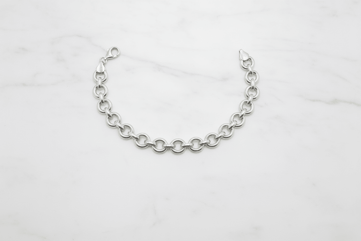 Bracciale argento 925 maglia rolo 19,5 cm su marmo con riferimento scala – CM Silver Jewels