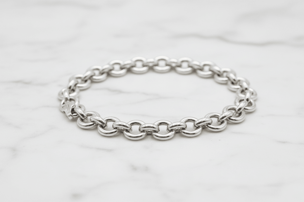 Bracciale argento 925 maglia rolo – dettaglio chiusura moschettone e spessore 10mm – CM Silver Jewels