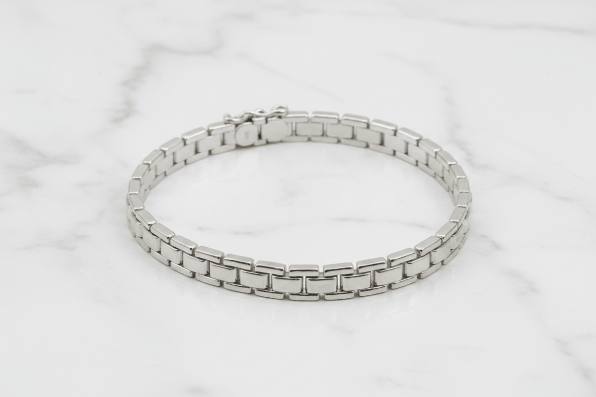 Bracciale argento 925 maglia scatolata – dettaglio chiusura moschettone e spessore 7mm – CM Silver Jewels
