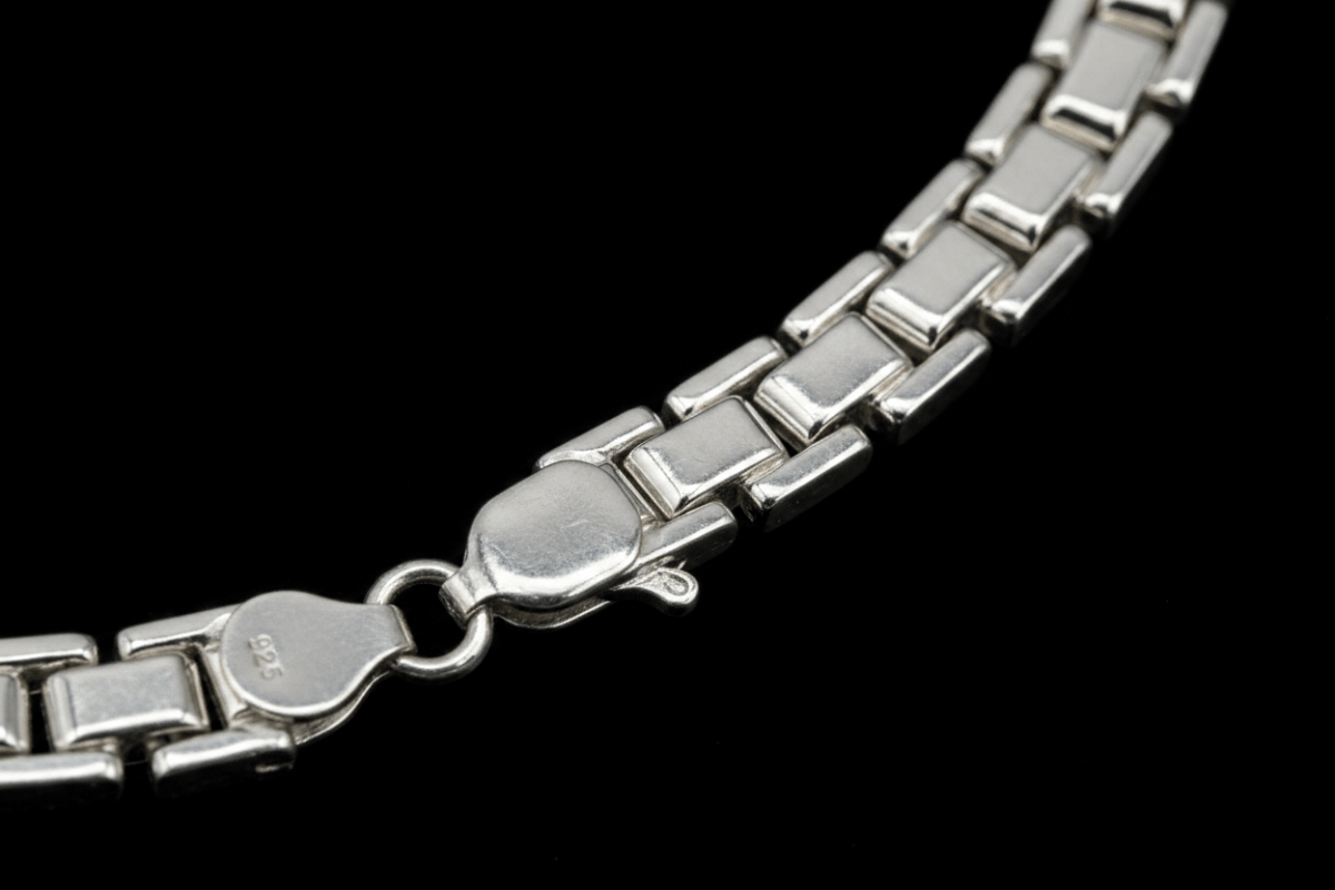 Dettaglio macro maglia scatolata bracciale argento 925 – lavorazione artigianale CM Silver Jewels
