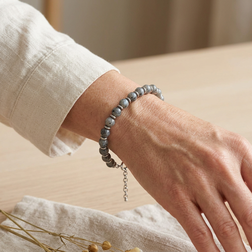 Bracciale in labradorite indossato su donna