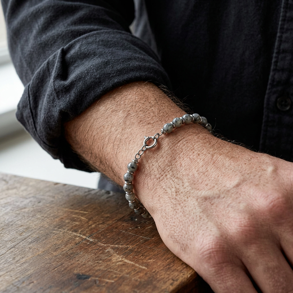 Bracciale in labradorite indossato su uomo