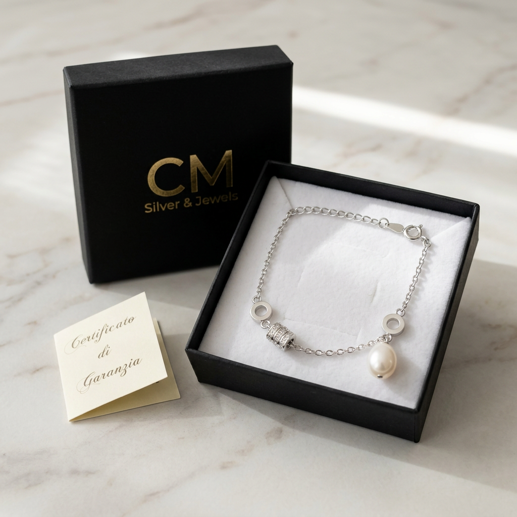 Bracciale nella confezione nera CM Silver & Jewels con certificato di garanzia