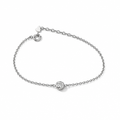 Bracciale punto luce in argento 925 con zircone rotondo, catena sottile, chiusura ad anello e prolunga con targhetta a cuore