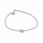 Bracciale punto luce in argento 925 con zircone rotondo, catena sottile, chiusura ad anello e prolunga con targhetta a cuore