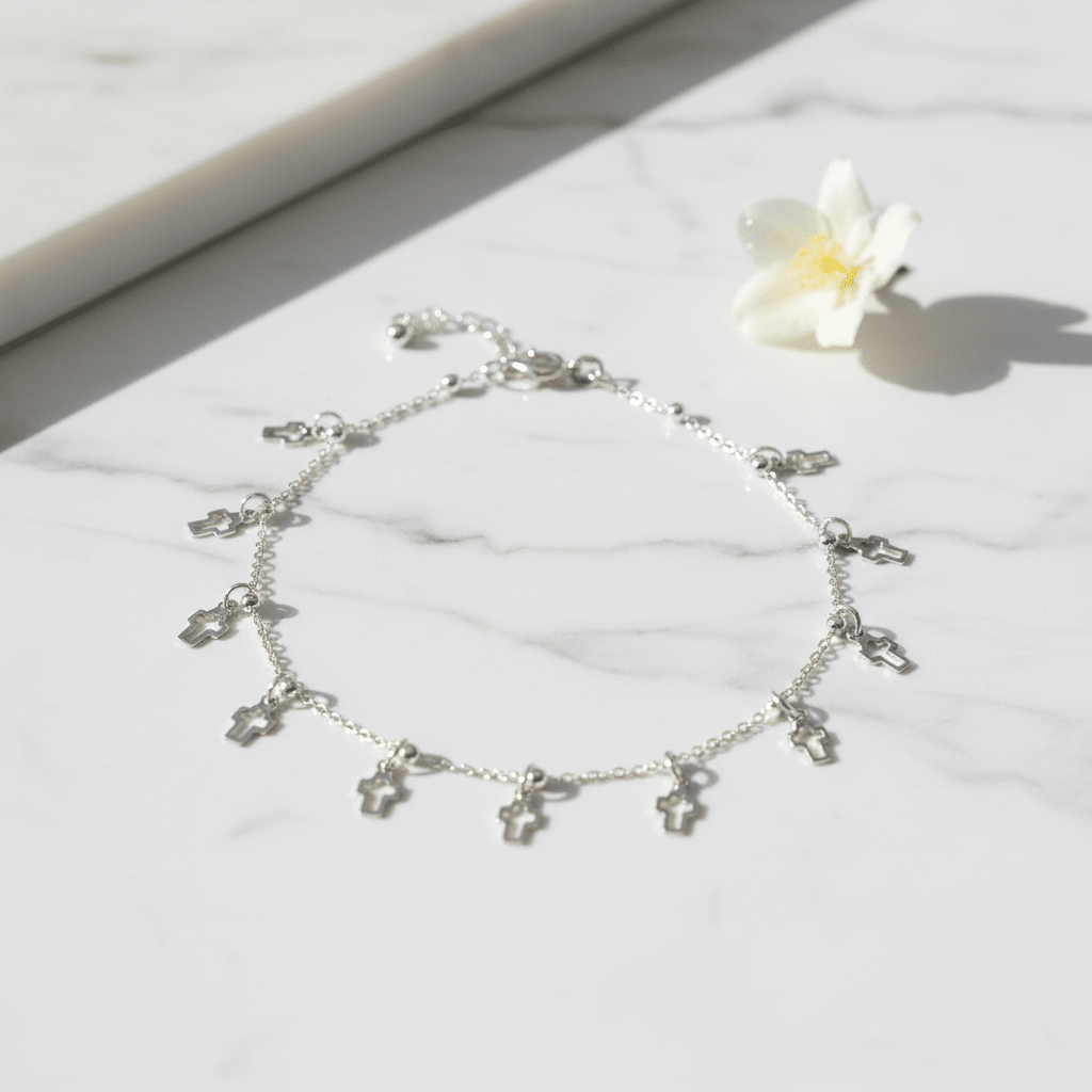 Cavigliera croci argento 925 su marmo – CM Silver Jewels
