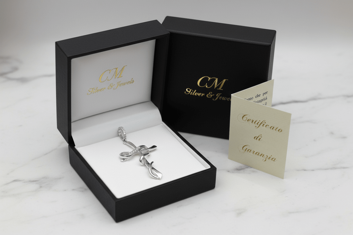 Cofanetto CM Silver & Jewels con Certificato di Garanzia – Croce Oro Bianco 18k