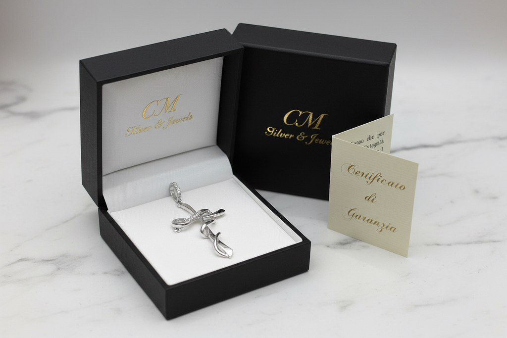 Cofanetto CM Silver & Jewels con Certificato di Garanzia – Croce Oro Bianco 18k