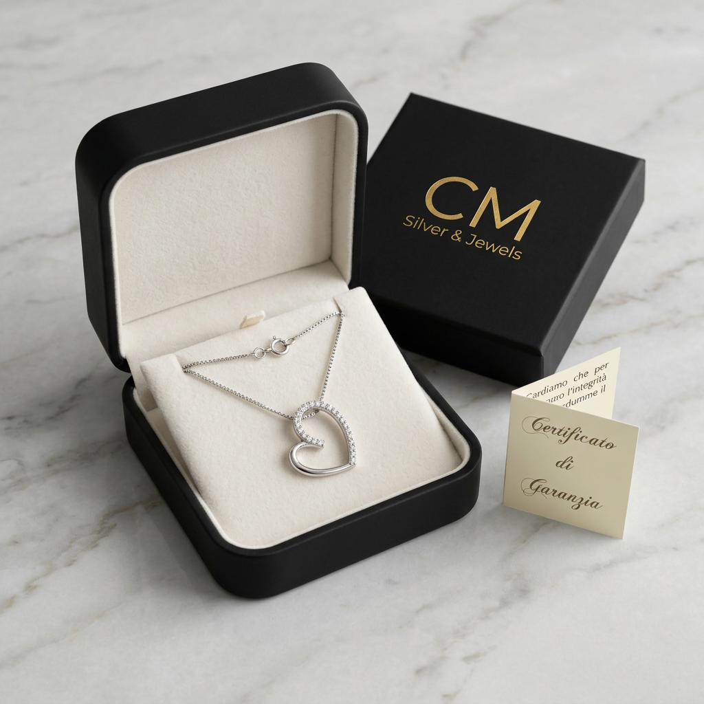Collana con cuore aperto nella confezione CM con certificato