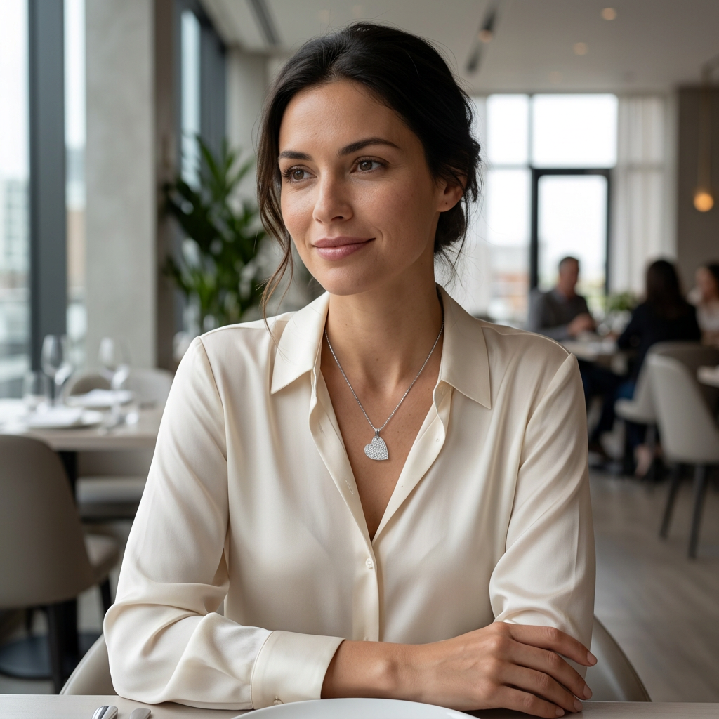 Collana con cuore zirconato, indossato lifestyle