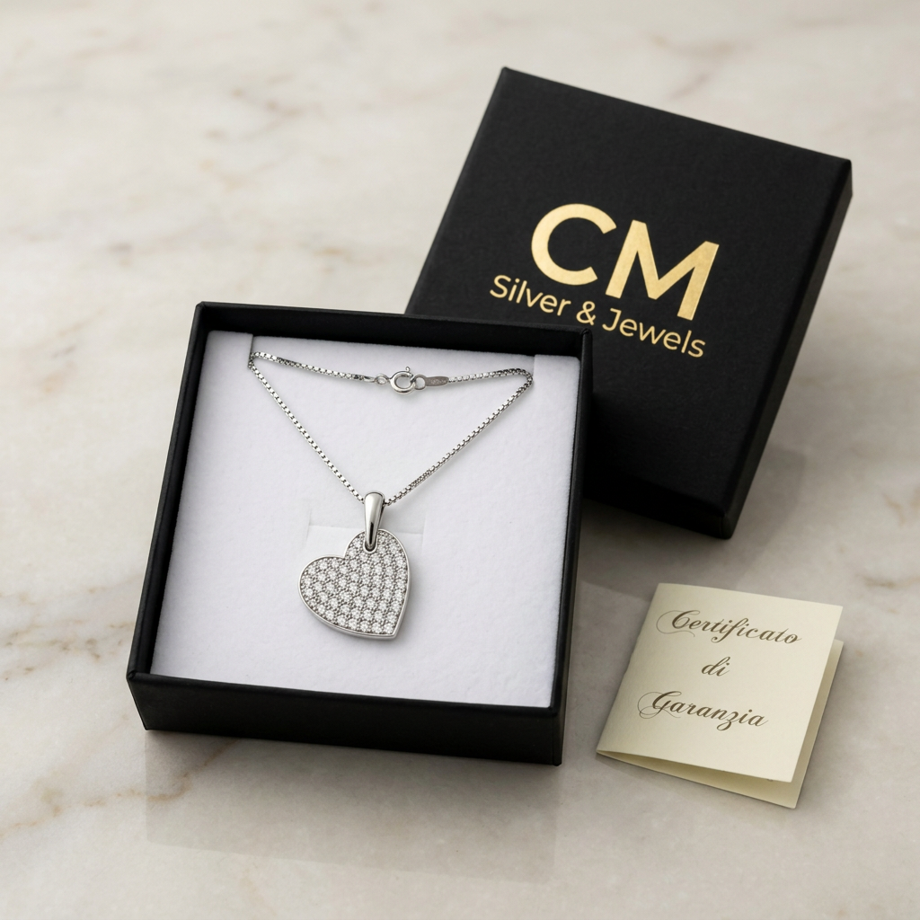 Collana con cuore zirconato nella confezione CM con certificato
