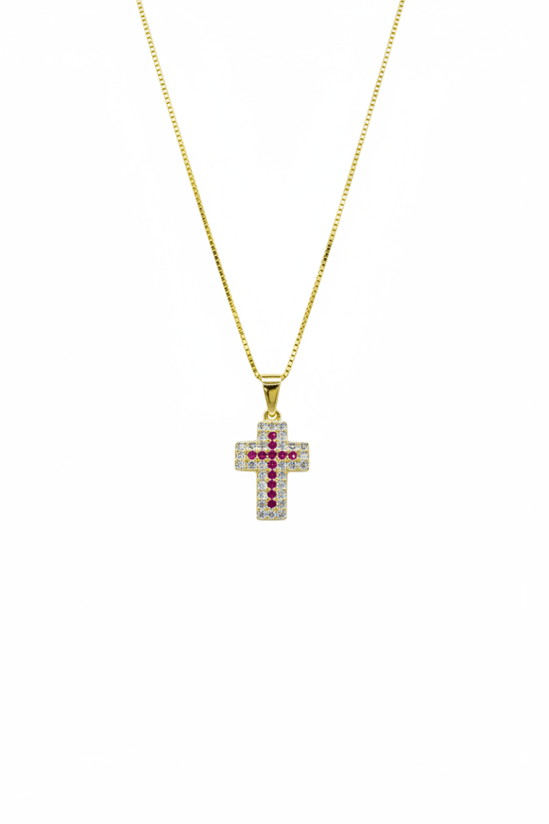 Collana in argento 925 con ciondolo a croce con zirconi colorati